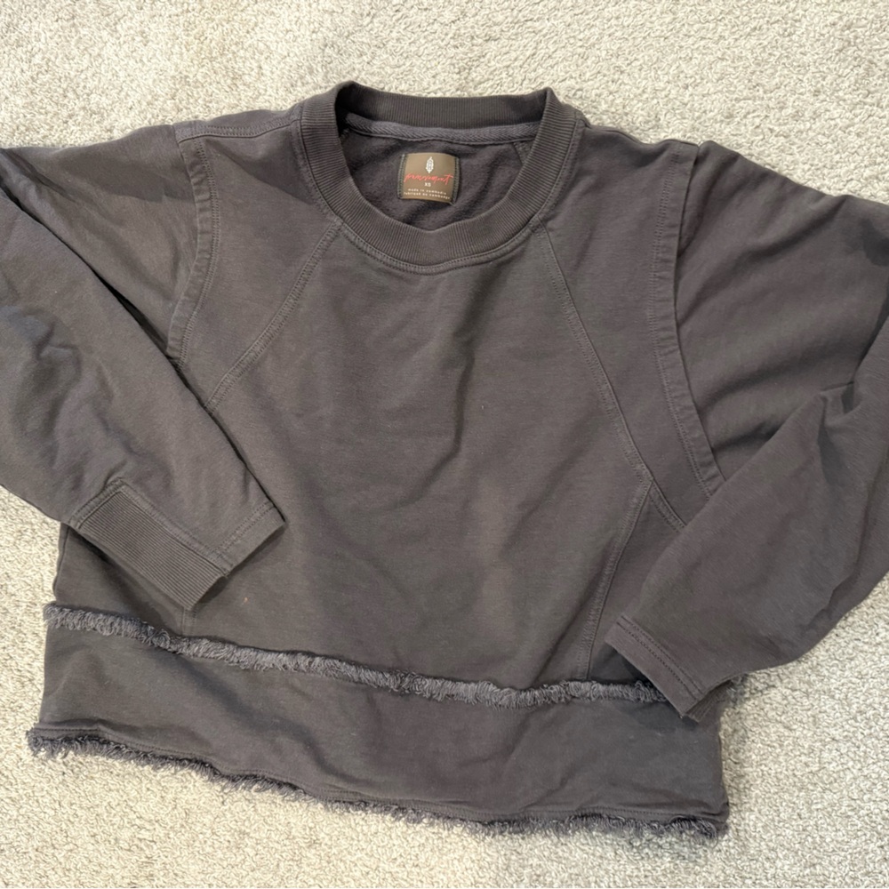 Dark Gray Sweatshirt with Frayed Hem